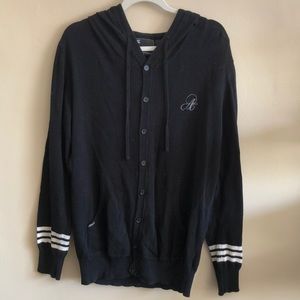 Ambiguous Black Hooded ButtonUp Cardigan SzMed